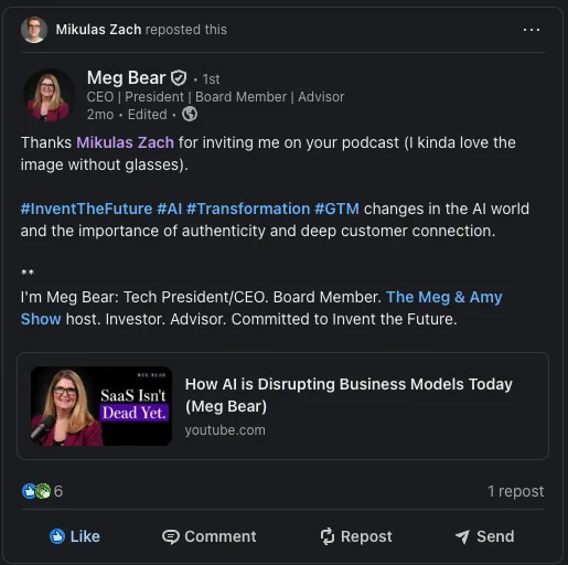 LinkedIn repost from Nikhil Vimal about their Agentee Digital Podcast episode