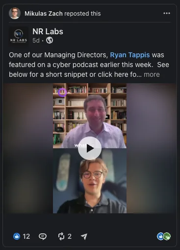 LinkedIn repost from Ryan Tappis (NR Labs) about their Agentee Digital Podcast episode